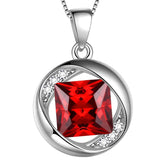 Round Birthstone January Garnet Necklace Pendant - Necklaces - Aurora Tears